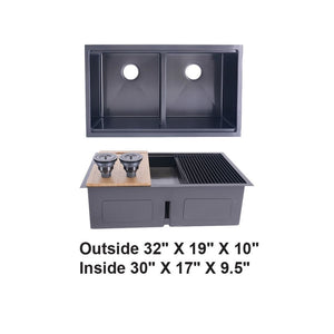 AD-H3219D Black Double Bowl Workstation Kitchen Sink