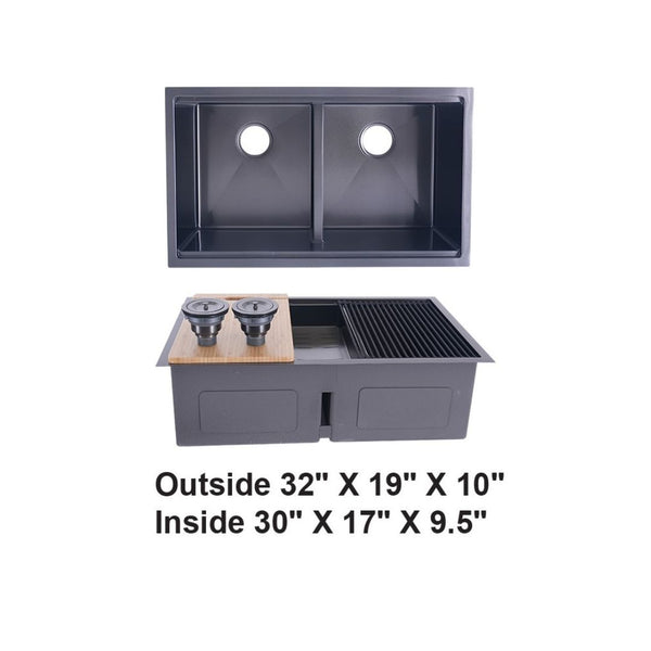 AD-H3219D Black Double Bowl Workstation Kitchen Sink