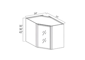 Slim Shaker White 24" Diagonal Corner Wall Cabinet with Glass Door