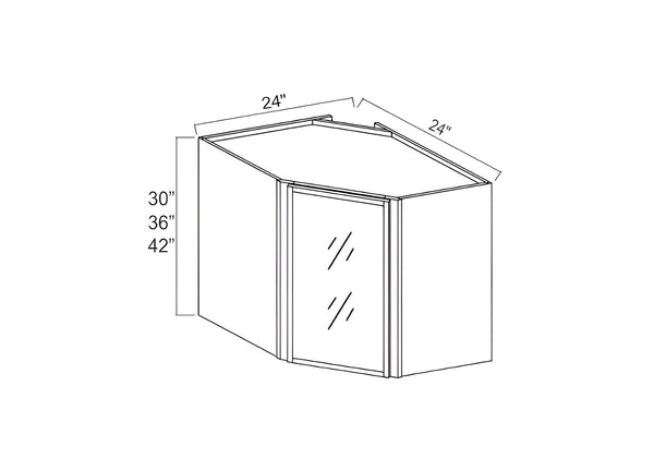 Slim Shaker White 24" Diagonal Corner Wall Cabinet with Glass Door