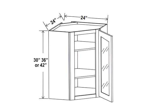 Double Dove White 24" Diagonal Corner Wall Cabinet with Glass Door