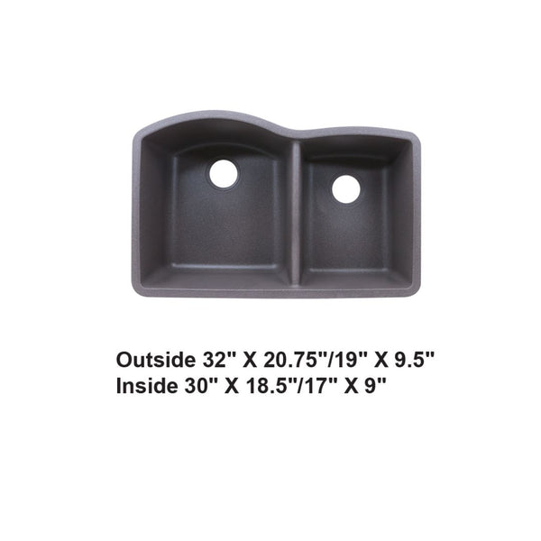 AD-GC68 Undermount Double Bowl 60/40 Granite Composite Sink Gray