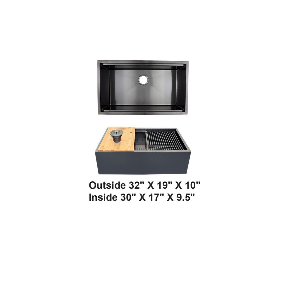 AD-F3219CBK Black Single Bowl Farmhouse Apron Front Stainless Steel Sink