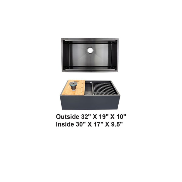 AD-F3219CBK Black Single Bowl Farmhouse Apron Front Stainless Steel Sink