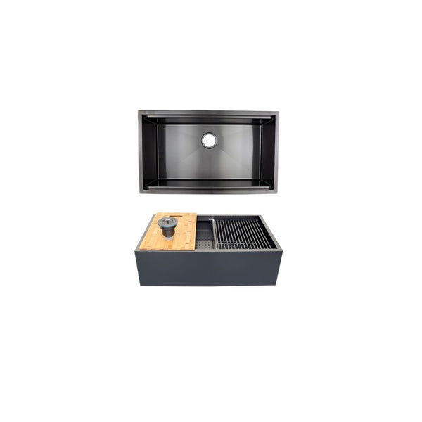 AD-F3219CBK Black Single Bowl Farmhouse Apron Front Stainless Steel Sink