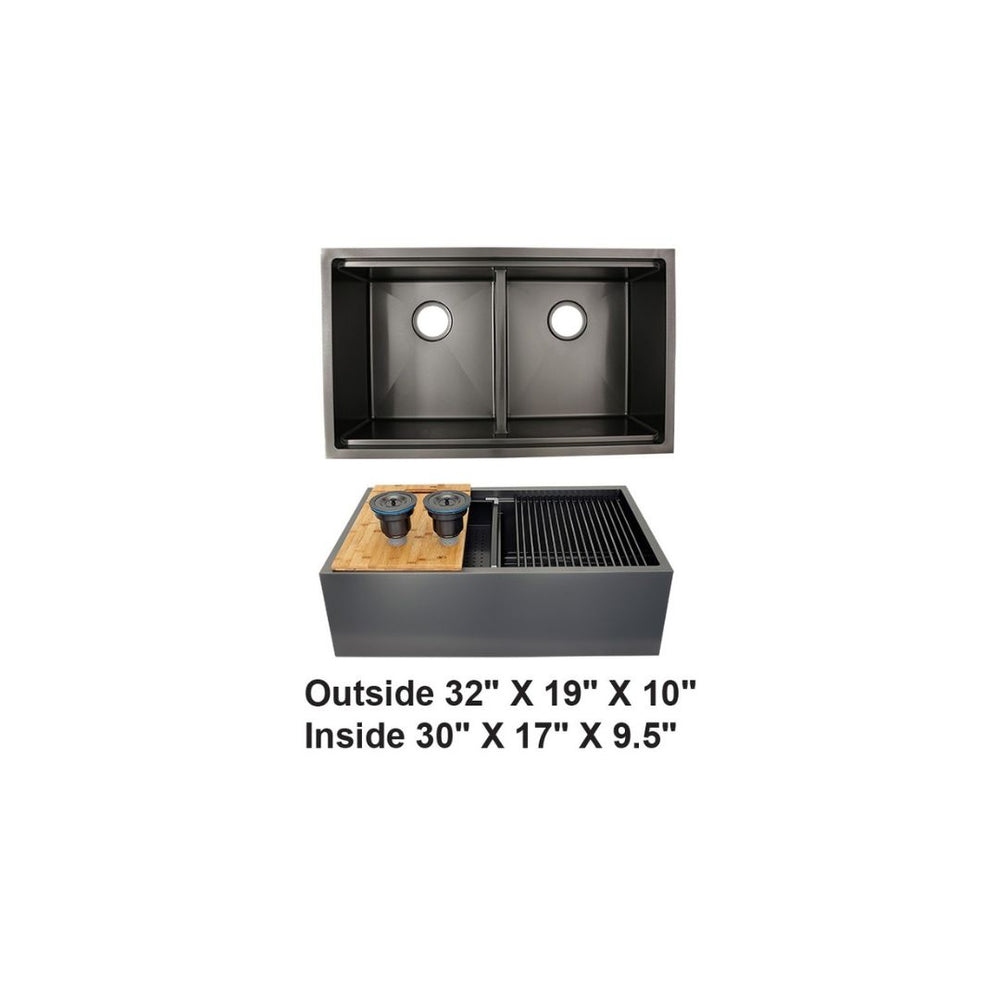 AD-F3219DBK Black Double Bowl Farmhouse Apron Front Stainless Steel Sink