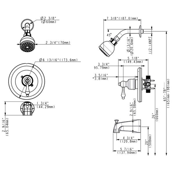 1 HANDLE SHOWER/TUB FAUCET 6104-607 BRUSH NICKEL