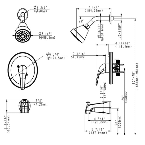 1 HANDLE SHOWER/TUB FAUCET 6104-608 CHROME