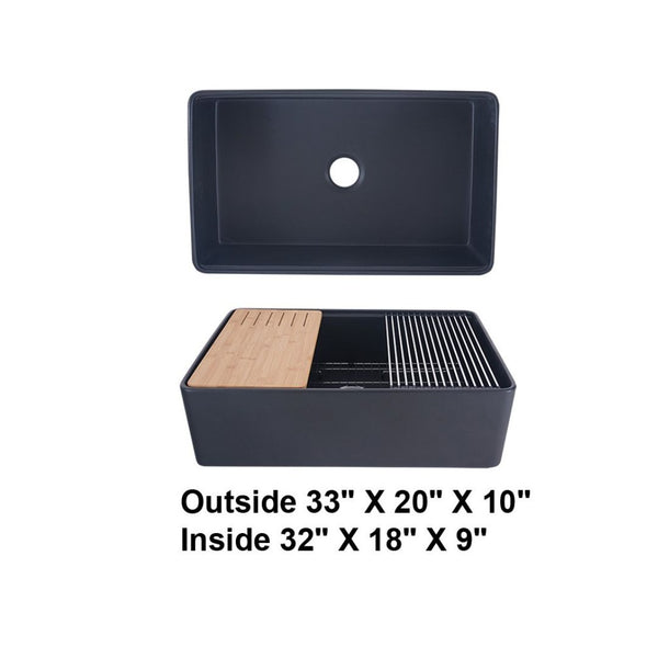 AD-FC11F Black Single Bowl Farmhouse Fireclay Sink