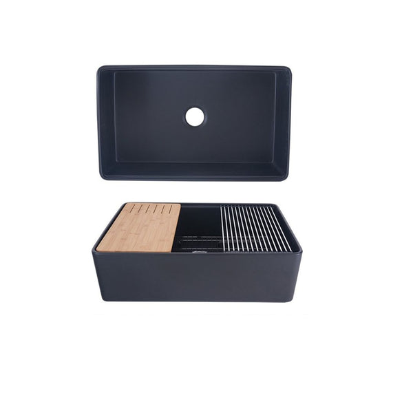 AD-FC11F Black Single Bowl Farmhouse Fireclay Sink