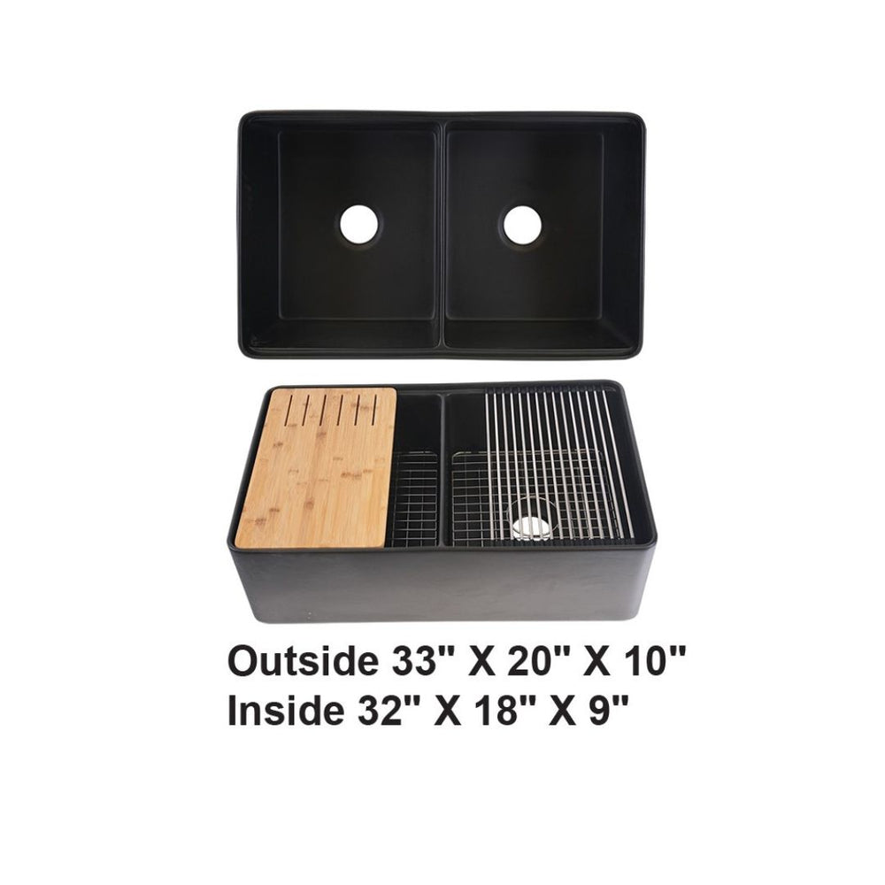 AD-FC12 Double Bowl Farmhouse Fireclay Sink Matte Black