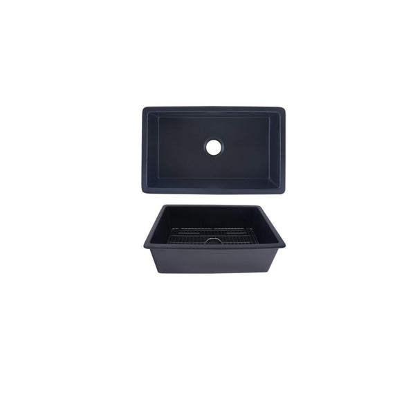 AD-FC13F Single Bowl Undermount Fireclay Sink Black