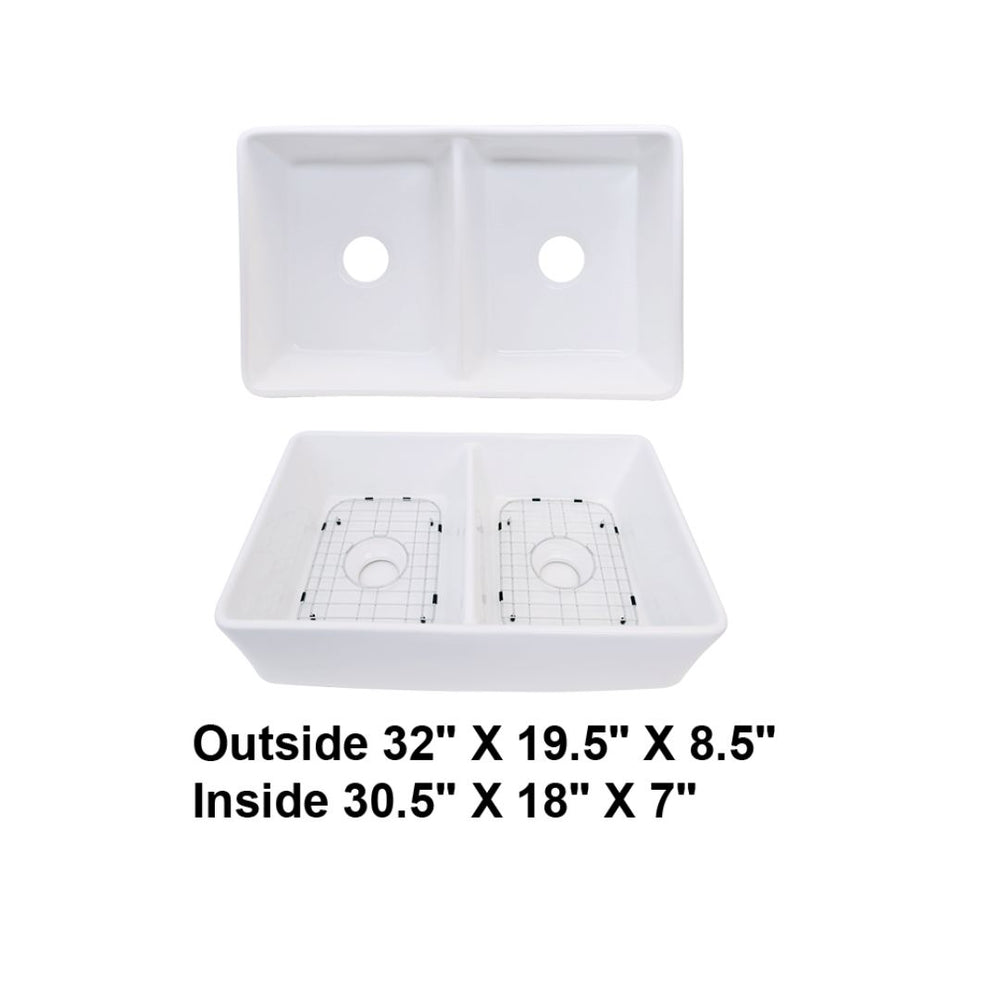 AD-FC2 Double Bowl Farmhouse Porcelain Sink White