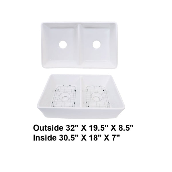 AD-FC2 Double Bowl Farmhouse Porcelain Sink White
