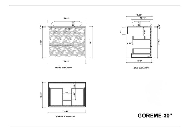 GOREME 30” SMOKE GRAY OAK BATHROOM VANITY