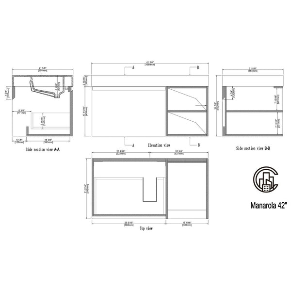 MANAROLA 42  LIGHT GRAY BATHROOM VANITY