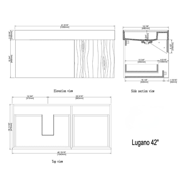 LUGANO 42” MATTE BLACK GLASS/MAPLE BATHROOM VANITY
