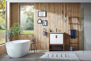 LYON 30” BEIGE/WALNUT BATHROOM VANITY (BLACK/WHITE COUNTERTOP)