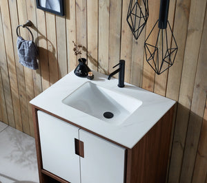 LYON 30” BEIGE/WALNUT BATHROOM VANITY (BLACK/WHITE COUNTERTOP)
