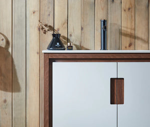 LYON 30” BEIGE/WALNUT BATHROOM VANITY (BLACK/WHITE COUNTERTOP)