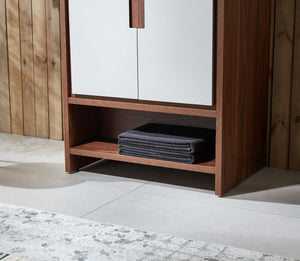 LYON 30” BEIGE/WALNUT BATHROOM VANITY (BLACK/WHITE COUNTERTOP)