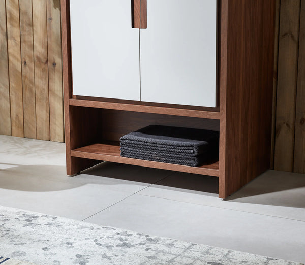 LYON 30” BEIGE/WALNUT BATHROOM VANITY (BLACK/WHITE COUNTERTOP)