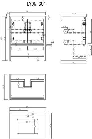 LYON 30” BEIGE/WALNUT BATHROOM VANITY (BLACK/WHITE COUNTERTOP)