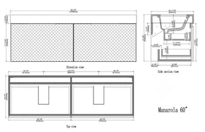 MANAROLA 60” SILVER GRAY BATHROOM VANITY