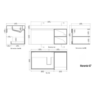 MANAROLA 42” RED AMBER + DARK WALNUT BATHROOM VANITY