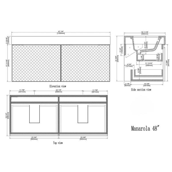 MANAROLA 48” SILVER GRAY BATHROOM VANITY