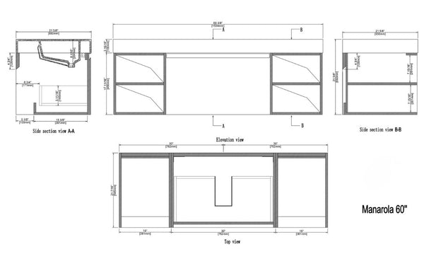 MANAROLA 60” MATTE BLACK AND WHITE BATHROOM VANITY