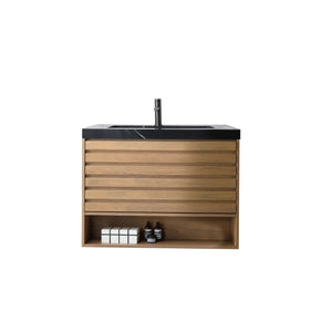 MATERA 36” PECAN OAK BATHROOM VANITY (BLACK /WHITE COUNTERTOP)