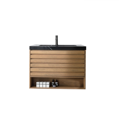 MATERA 36” PECAN OAK BATHROOM VANITY (BLACK /WHITE COUNTERTOP)