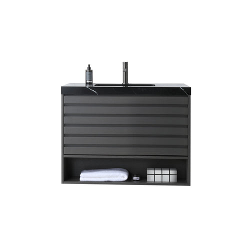 MATERA 36” CHARCOAL BATHROOM VANITY (BLACK/WHITE CONTERTOP)