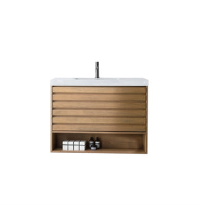 MATERA 36” PECAN OAK BATHROOM VANITY (BLACK /WHITE COUNTERTOP)