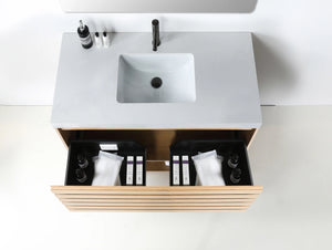 MATERA 36” PECAN OAK BATHROOM VANITY (BLACK /WHITE COUNTERTOP)