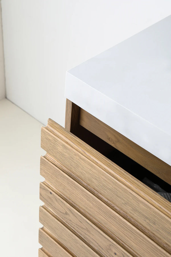 MATERA 36” PECAN OAK BATHROOM VANITY (BLACK /WHITE COUNTERTOP)