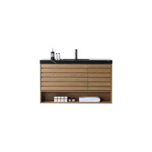 MATERA 48” PECAN OAK BATHROOM VANITY (BLACK/WHITE COUNTERTOP)