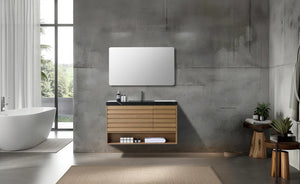 MATERA 48” PECAN OAK BATHROOM VANITY (BLACK/WHITE COUNTERTOP)