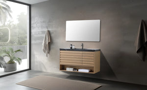 MATERA 48” PECAN OAK BATHROOM VANITY (BLACK/WHITE COUNTERTOP)