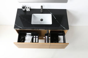 MATERA 48” PECAN OAK BATHROOM VANITY (BLACK/WHITE COUNTERTOP)
