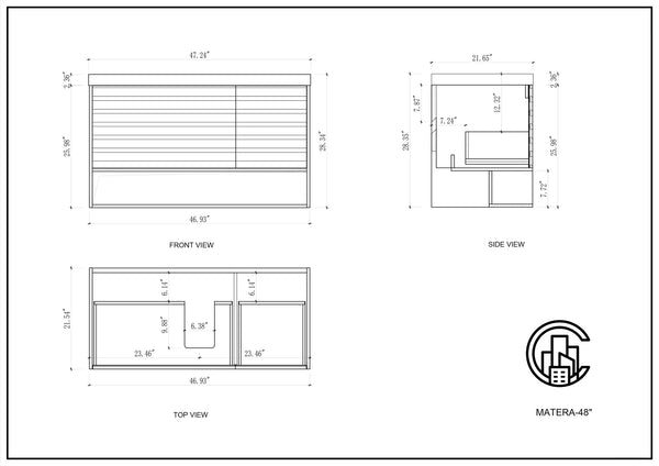 MATERA 48” PECAN OAK BATHROOM VANITY (BLACK/WHITE COUNTERTOP)
