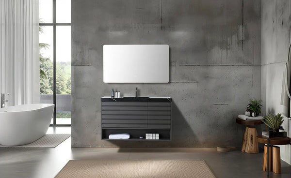 MATERA 48” CHARCOAL BATHROOM VANITY (BLACK/WHITE COUNTERTOP)