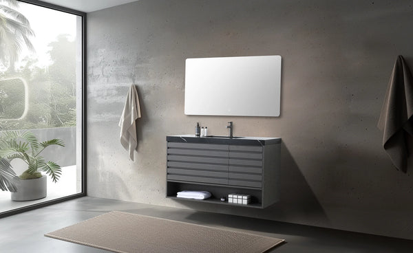 MATERA 48” CHARCOAL BATHROOM VANITY (BLACK/WHITE COUNTERTOP)