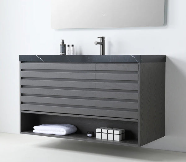 MATERA 48” CHARCOAL BATHROOM VANITY (BLACK/WHITE COUNTERTOP)