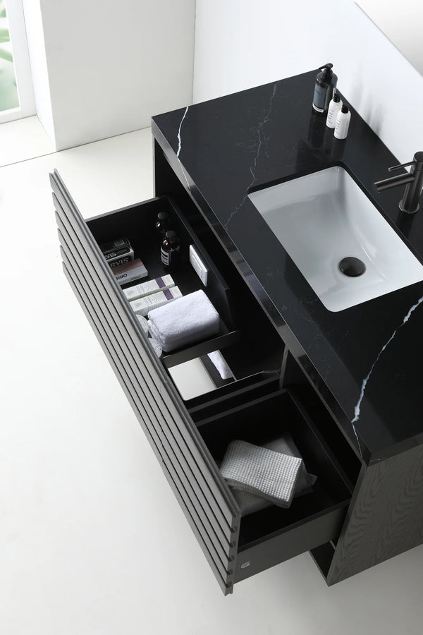 MATERA 48” CHARCOAL BATHROOM VANITY (BLACK/WHITE COUNTERTOP)