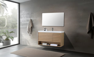MATERA 48” PECAN OAK BATHROOM VANITY (BLACK/WHITE COUNTERTOP)
