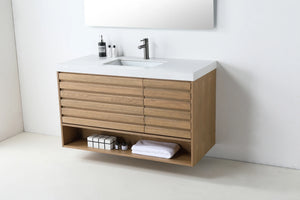 MATERA 48” PECAN OAK BATHROOM VANITY (BLACK/WHITE COUNTERTOP)
