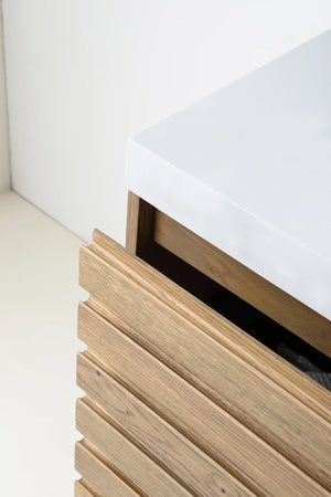 MATERA 48” PECAN OAK BATHROOM VANITY (BLACK/WHITE COUNTERTOP)