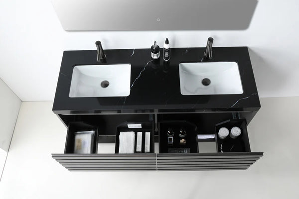 MATERA 60” CHARCOAL BATHROOM VANITY (BLACK /WHITE COUNTERTOP)